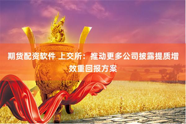 期货配资软件 上交所：推动更多公司披露提质增效重回报方案