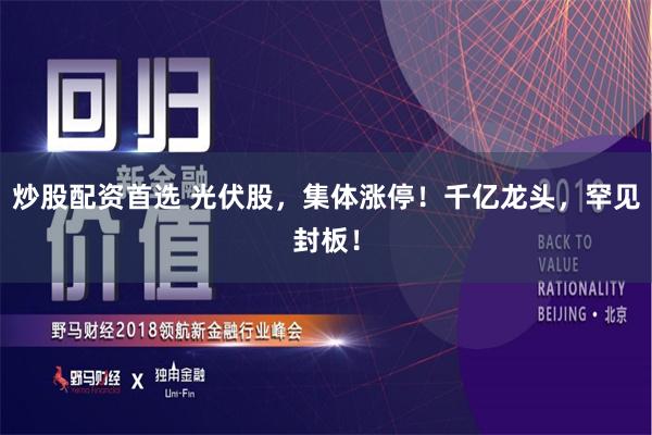 炒股配资首选 光伏股，集体涨停！千亿龙头，罕见封板！
